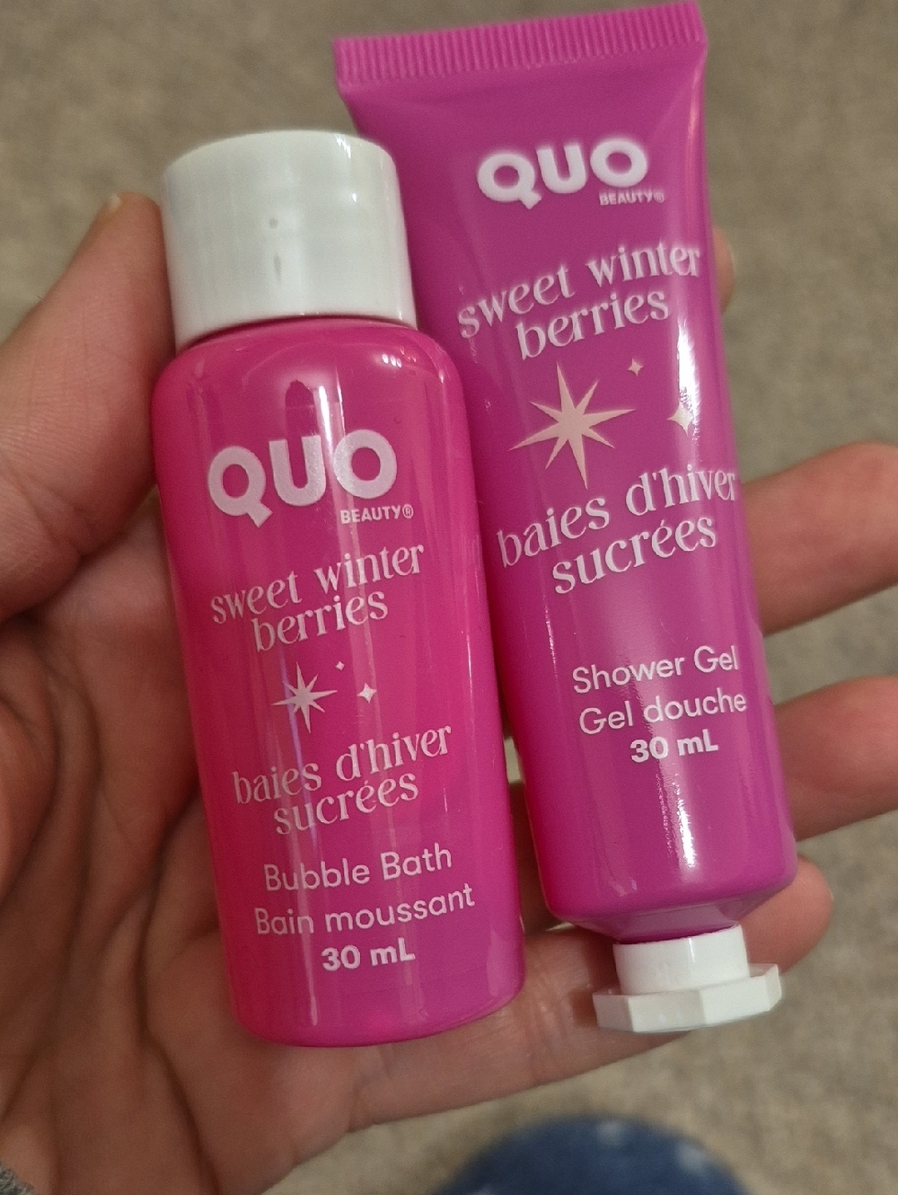 QUO Sweet Winter Berries Mini Bubble Bath & Shower Gel Set 30ml NEW
